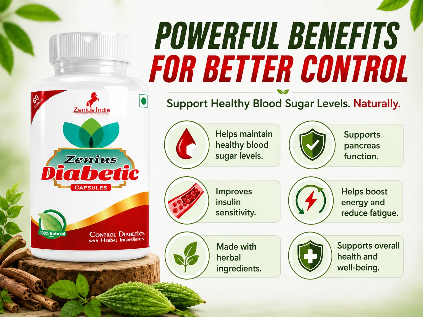Zenius Diabetic Capsule for Blood Sugar Control 3 Benefits Banner Mobile View 104 Zenius India
