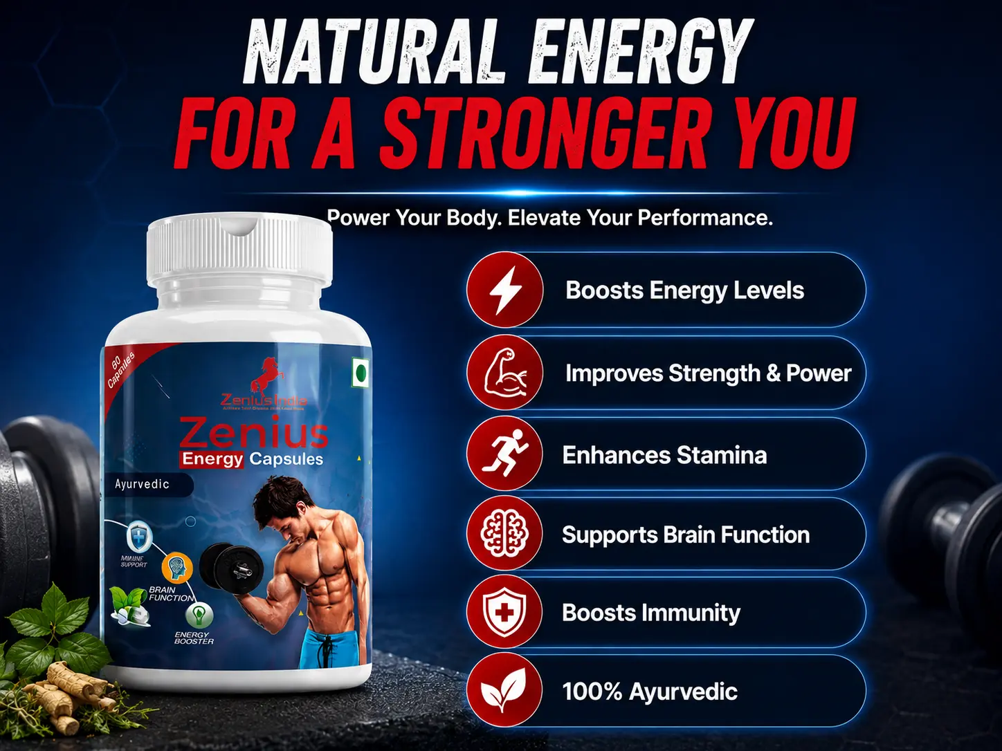 Zenius Energy Capsule for Energy, Power & Strength for Men 3 Benefits Banner Mobile View 107 Zenius India