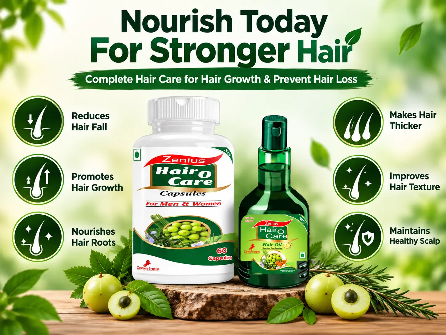 Zenius Hair O Care Kit for Hair Growth & Hair Fall Support 3 Benefits Banner Mobile View 117 Zenius India
