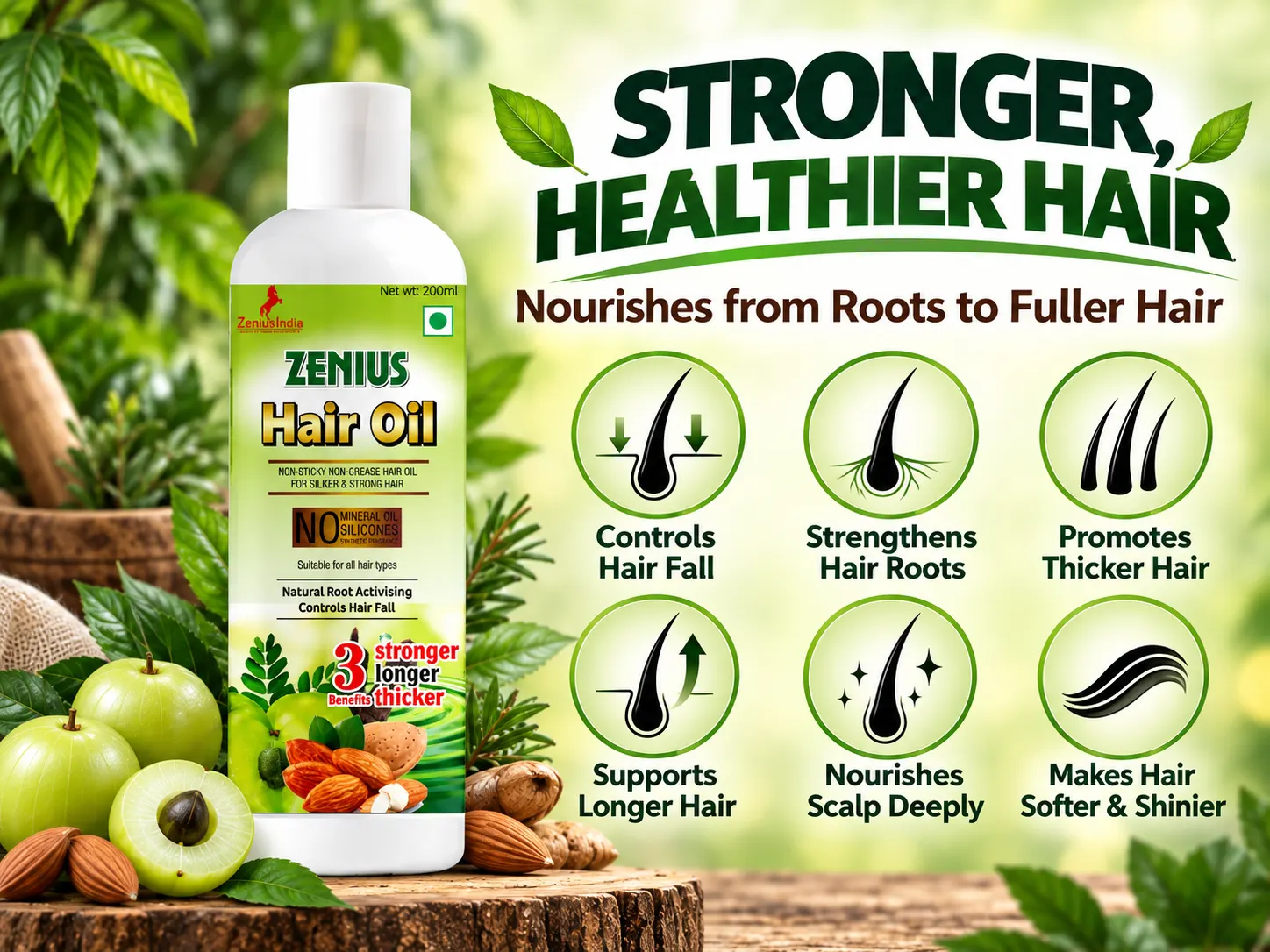 Zenius Hair Oil for Hairfall & Scalp Care 3 Benefits Banner Mobile View 119 Zenius India