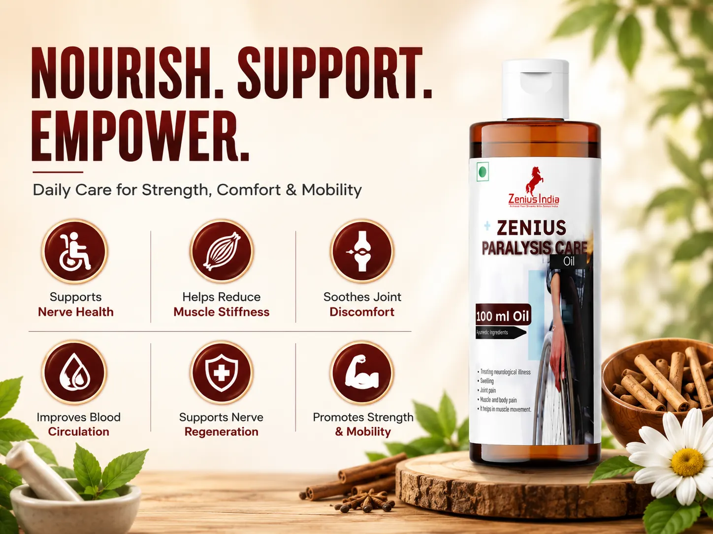 Zenius Paralysis Care Oil | Ayurvedic Massage Oil for Joint Pain 3 Benefits Banner Mobile View 16 Zenius India