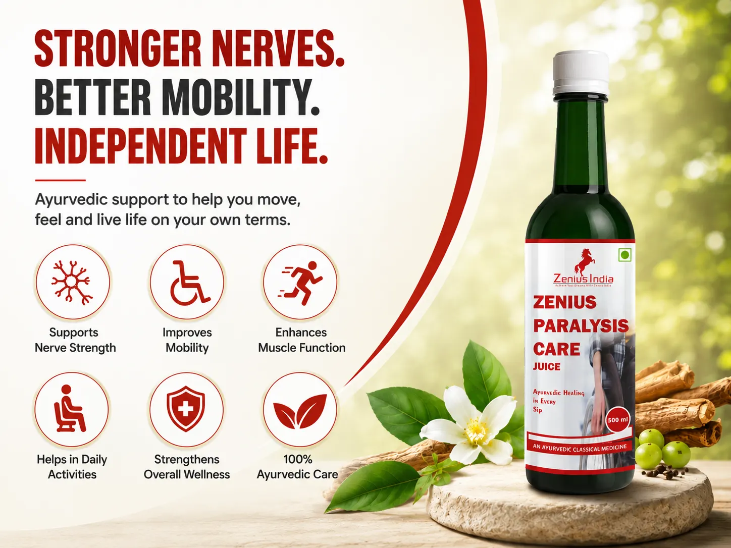 Zenius Paralysis Care Juice for Joint Health Support & Improve Mobility 3 Benefits Banner Mobile View 17 Zenius India
