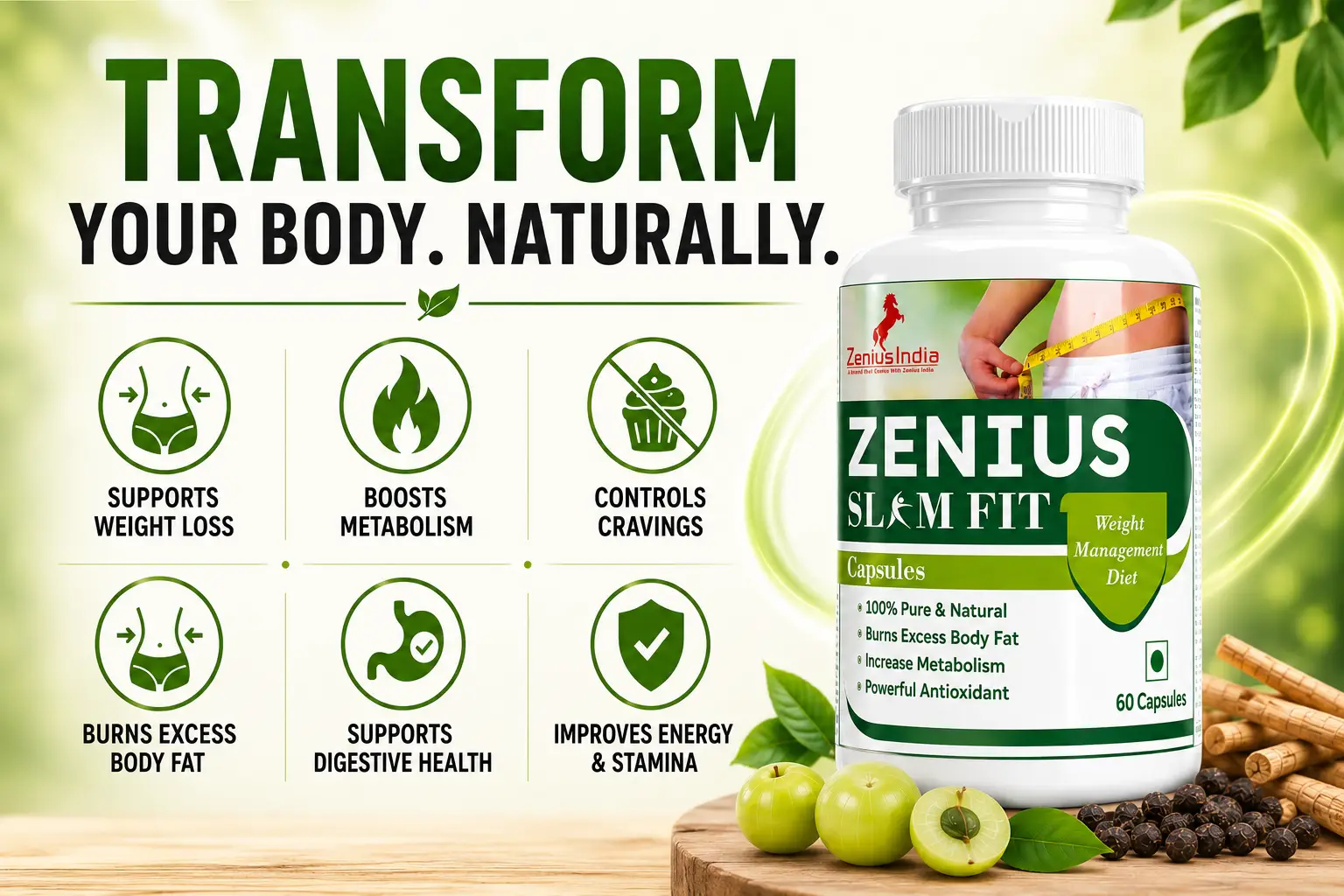 Zenius Slim Fit Capsule for Weight Loss & control Cravings 3 Benefits Banner Mobile View 20 Zenius India