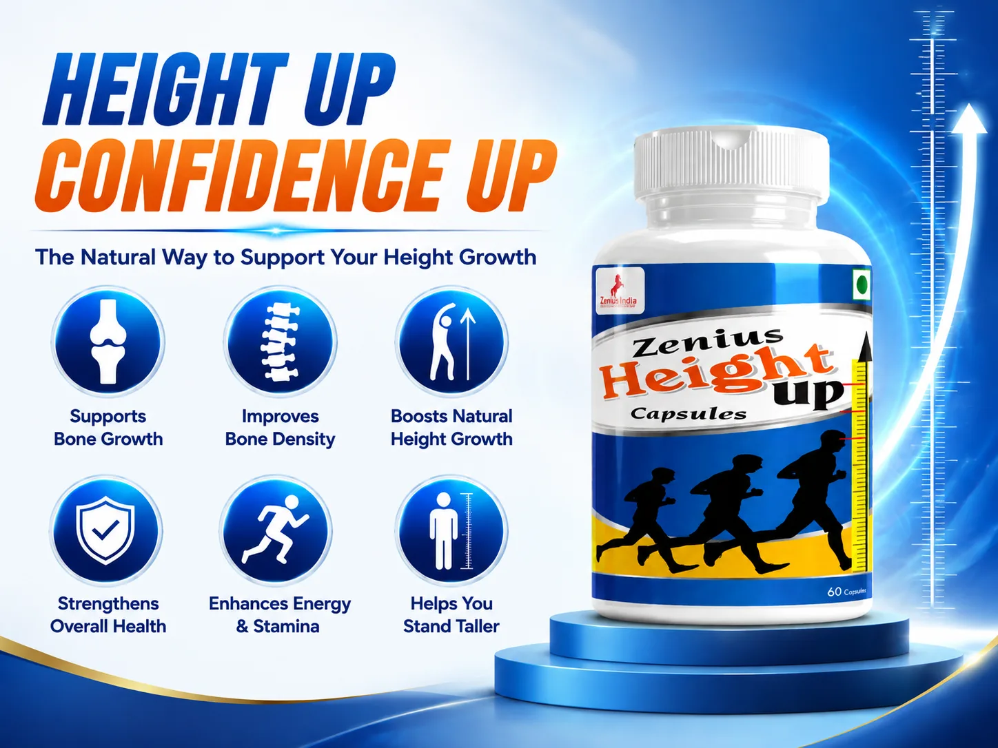 Zenius Height Up Capsule | Natural Height Growth Capsule Supplement 3 Benefits Banner Mobile View 21 Zenius India
