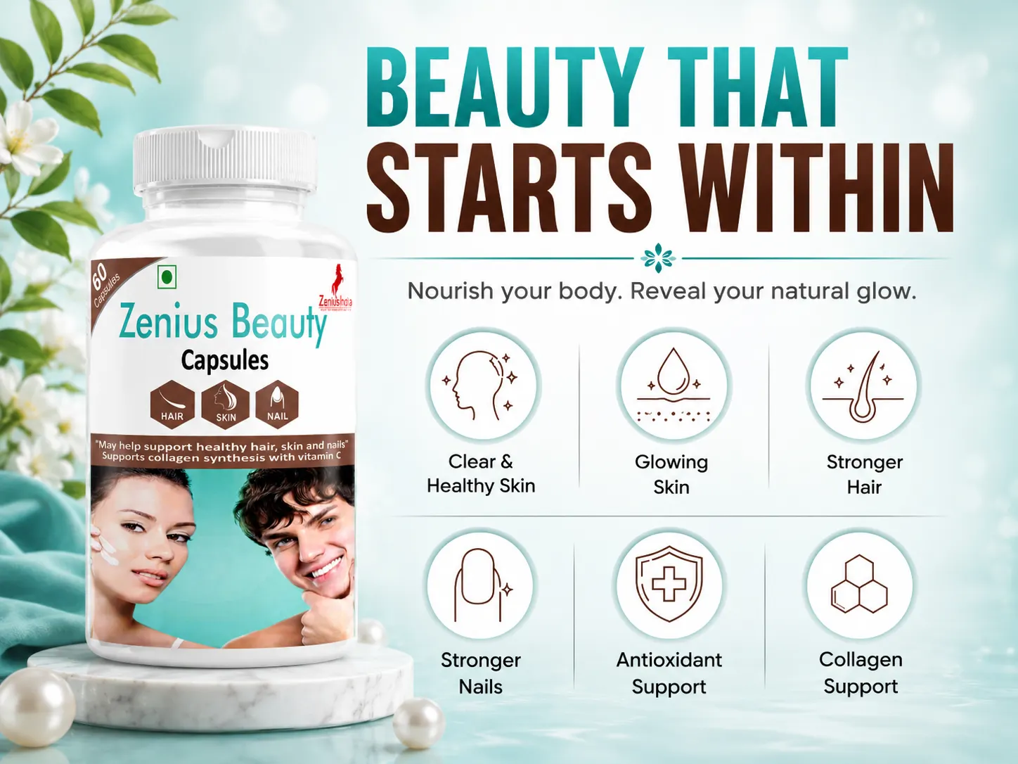 Zenius Beauty Capsule for Skin Brightening & Daily Skin Care 3 Benefits Banner Mobile View 23 Zenius India