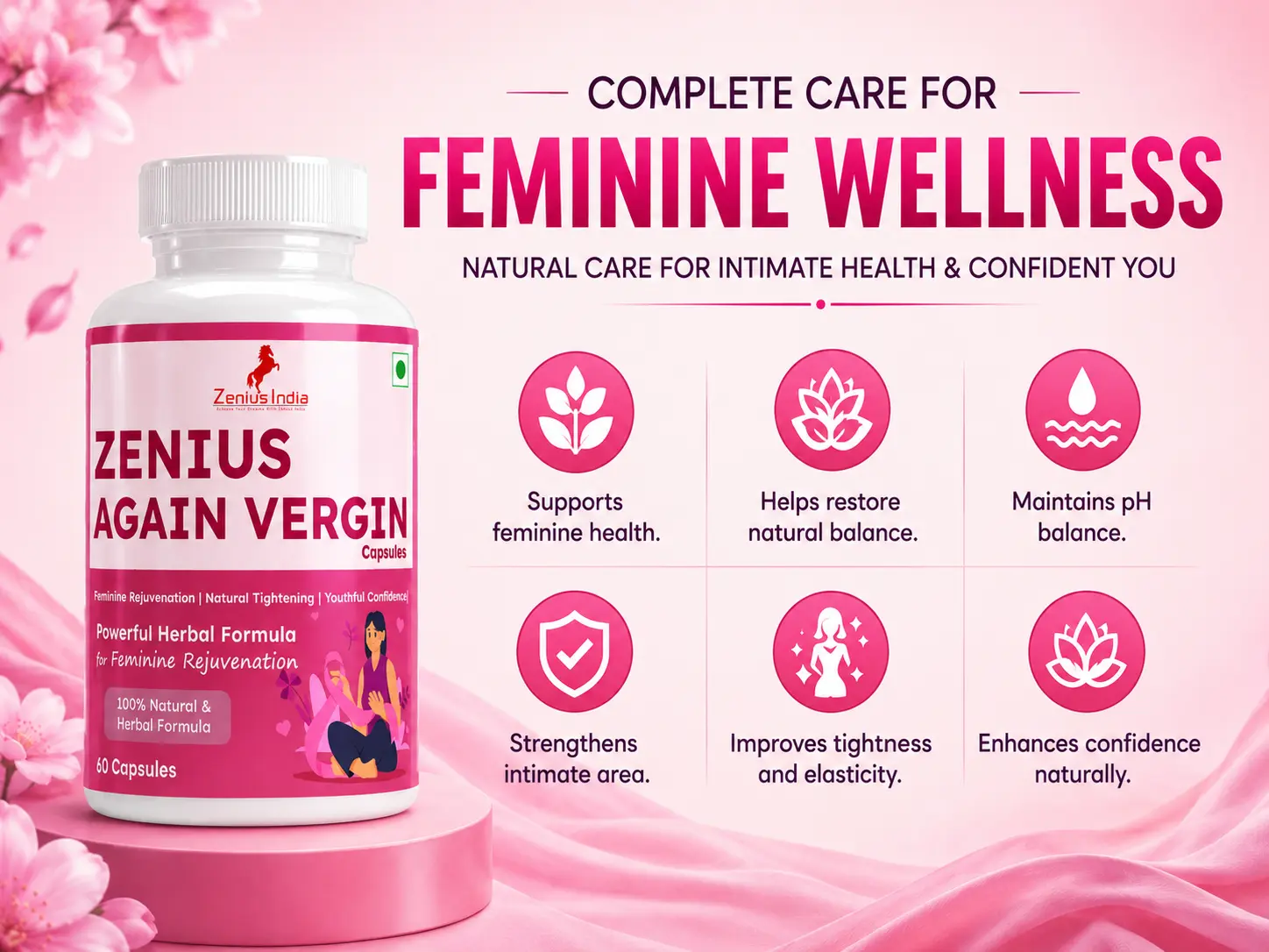 Zenius Again Vergin Capsule with Shatavari, Ashwagandha & Musli for Women's Care 3 Benefits Banner Mobile View 24 Zenius India