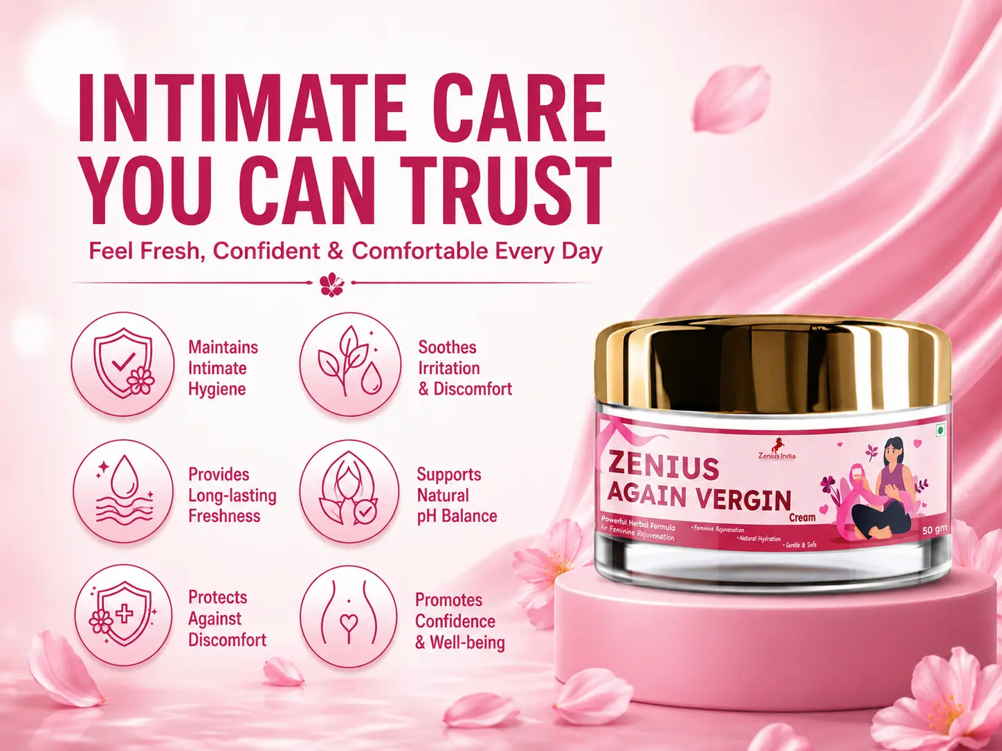 Zenius Again Vergin Cream for Women's Intimate Care 3 Benefits Banner Mobile View 25 Zenius India