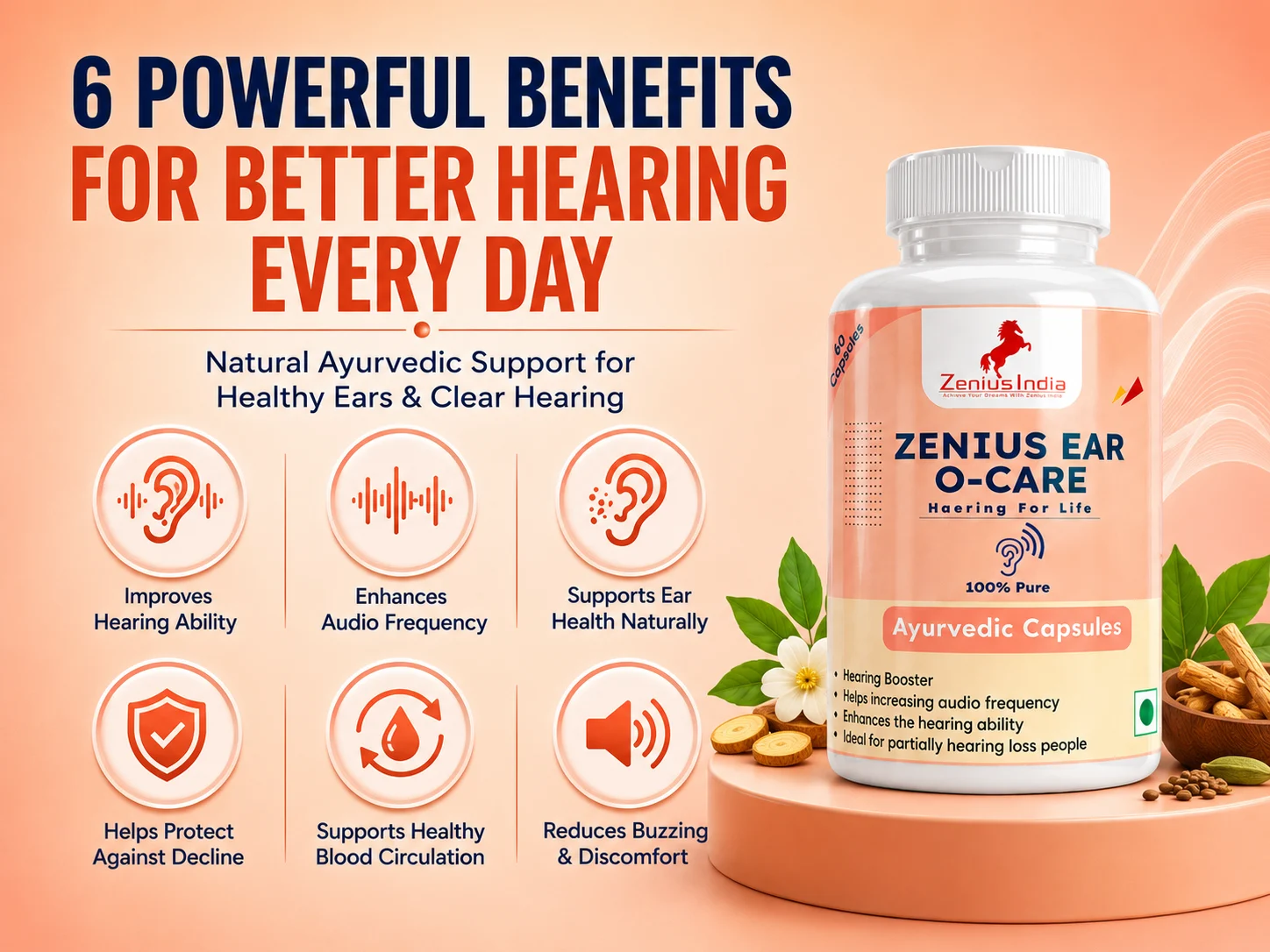 Zenius Ear O Care Capsule for Ear Health Support 3 Benefits Banner Mobile View 32 Zenius India