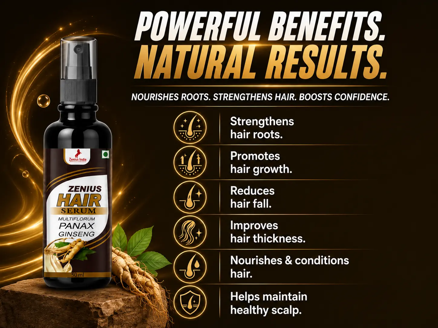 Zenius Hair Serum for Frizz Control & Hair Care 3 Benefits Banner Mobile View 35 Zenius India