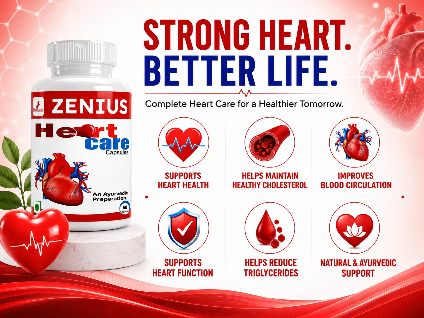 Zenius Heart Care Capsule for Cardiovascular Wellness 3 Benefits Banner Mobile View 36 Zenius India