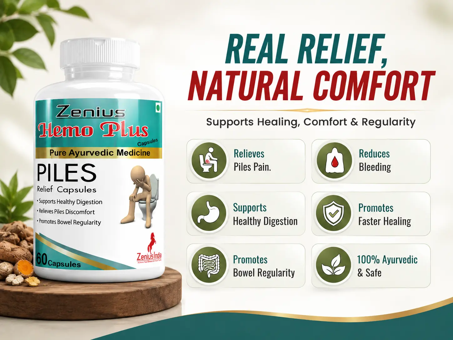Zenius Hemo Plus Capsule for Piles Care & Digestive Health 3 Benefits Banner Mobile View 37 Zenius India