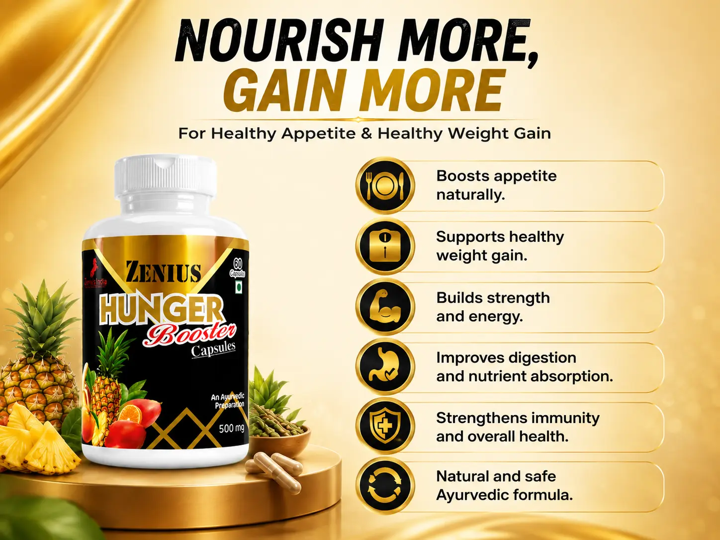 Zenius Hunger Booster Capsule for Appetite & Healthy Weight Gain 3 Benefits Banner Mobile View 38 Zenius India