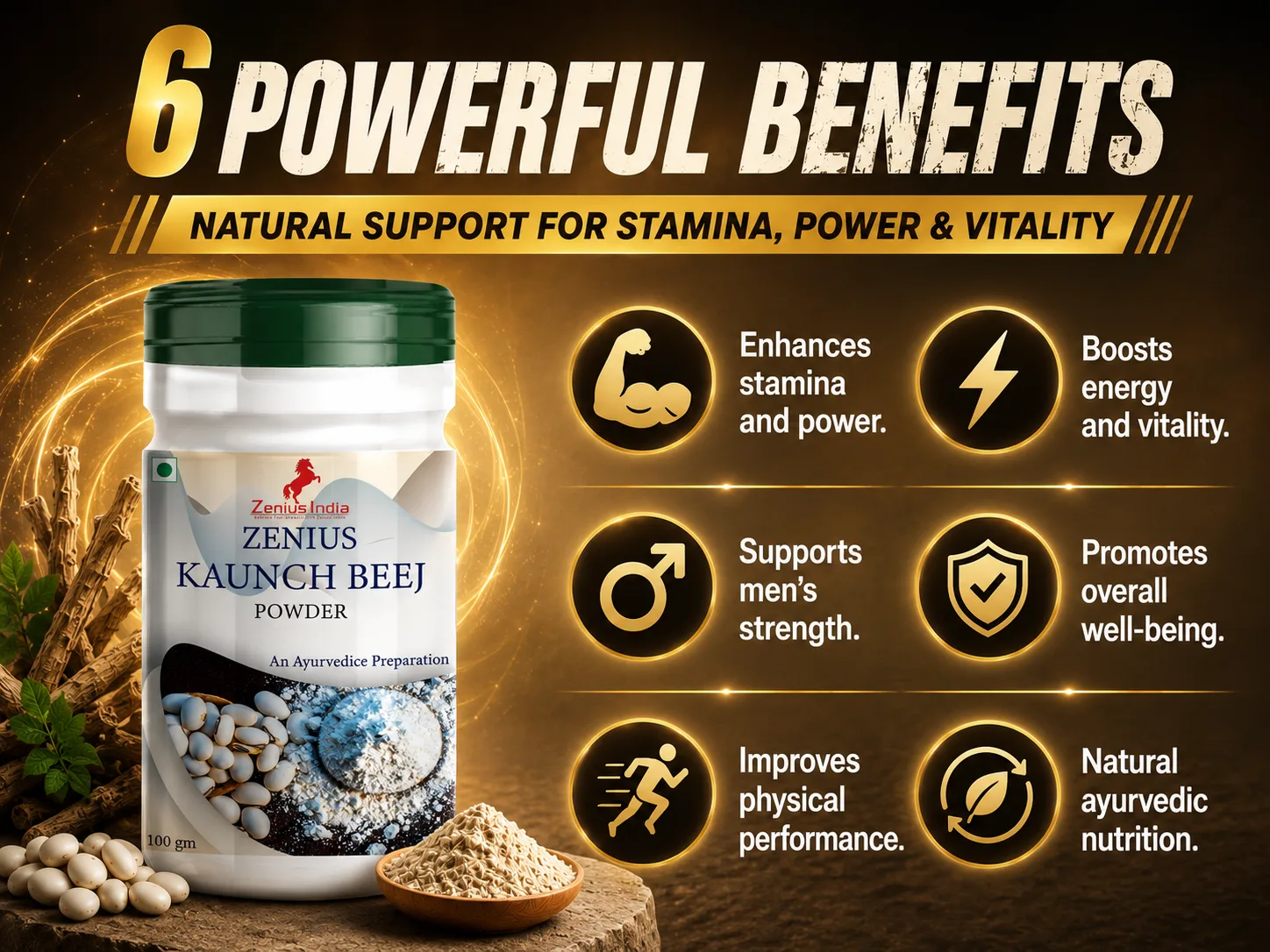 Zenius Kaunch Beej Powder for Energy & Vitality Support 3 Benefits Banner Mobile View 39 Zenius India