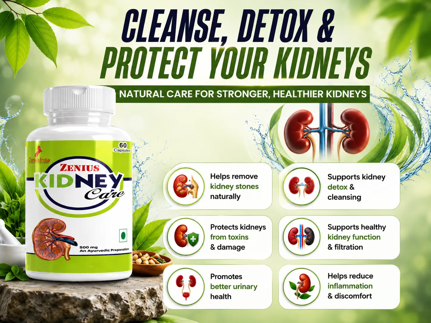 Zenius Kidney Care Capsule for Kidney Health Support 3 Benefits Banner Mobile View 40 Zenius India