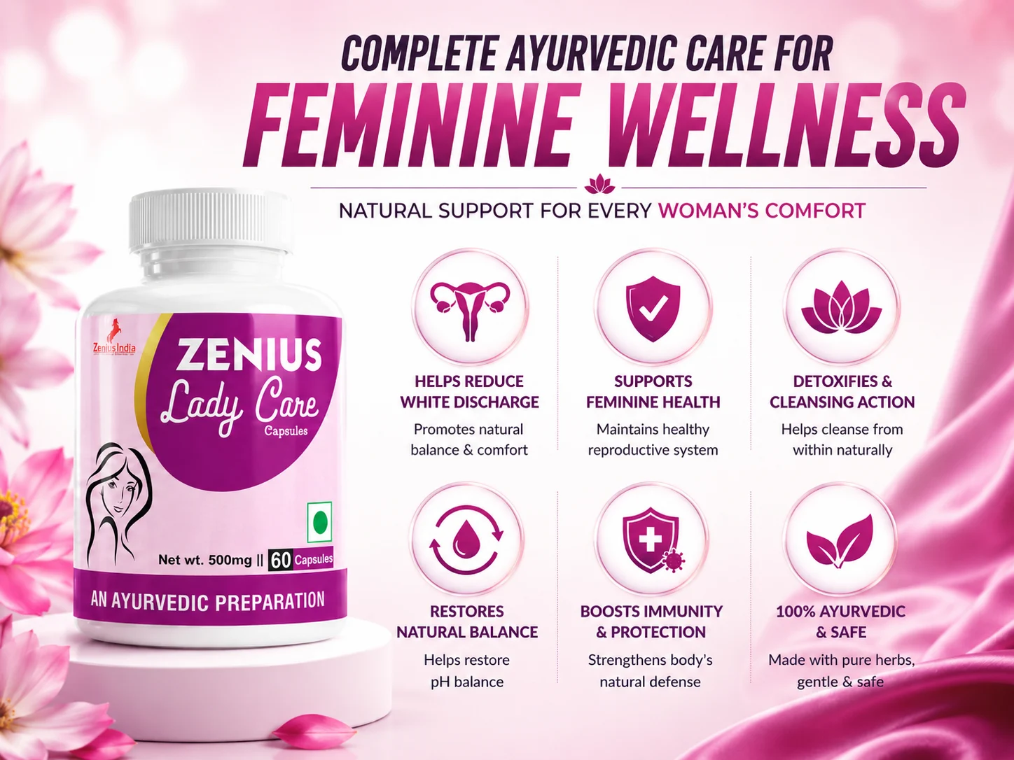 Zenius Lady Care Capsule for Women Intimate White Discharge 3 Benefits Banner Mobile View 41 Zenius India
