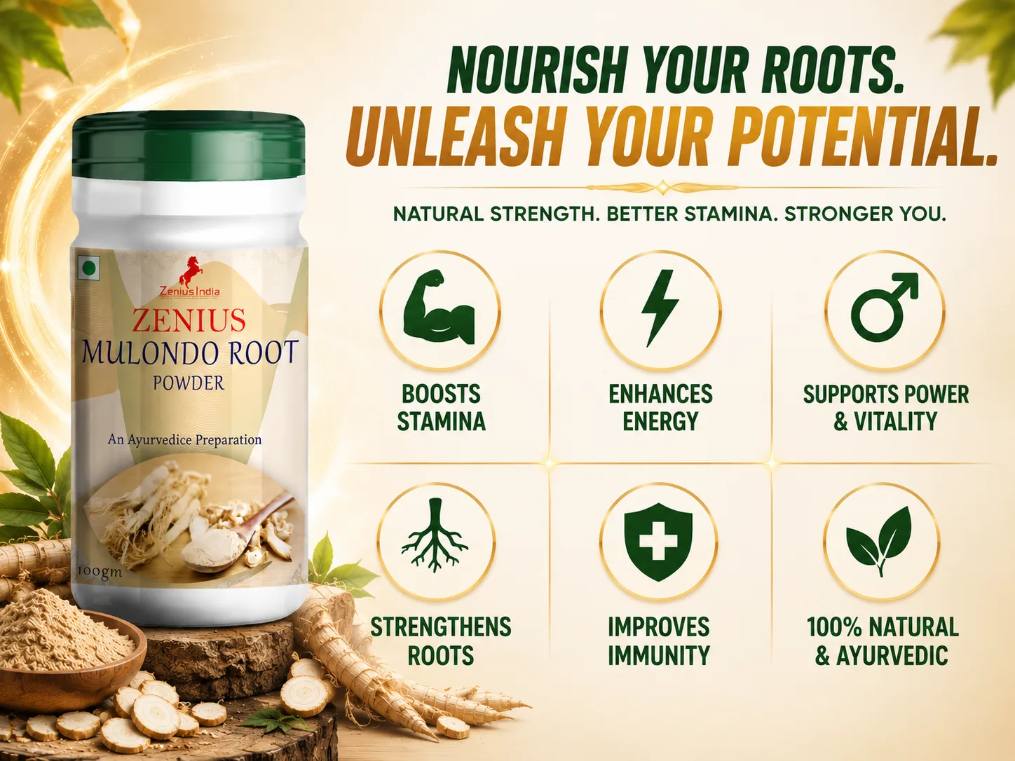 Zenius Mulondo Root Powder for Energy & Vitality Support 3 Benefits Banner Mobile View 42 Zenius India