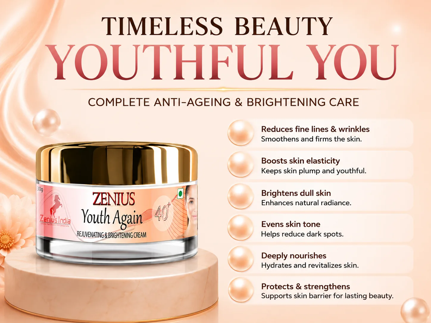 Zenius Youth Again Cream for Wrinkles & Skin Brightening 3 Benefits Banner Mobile View 46 Zenius India