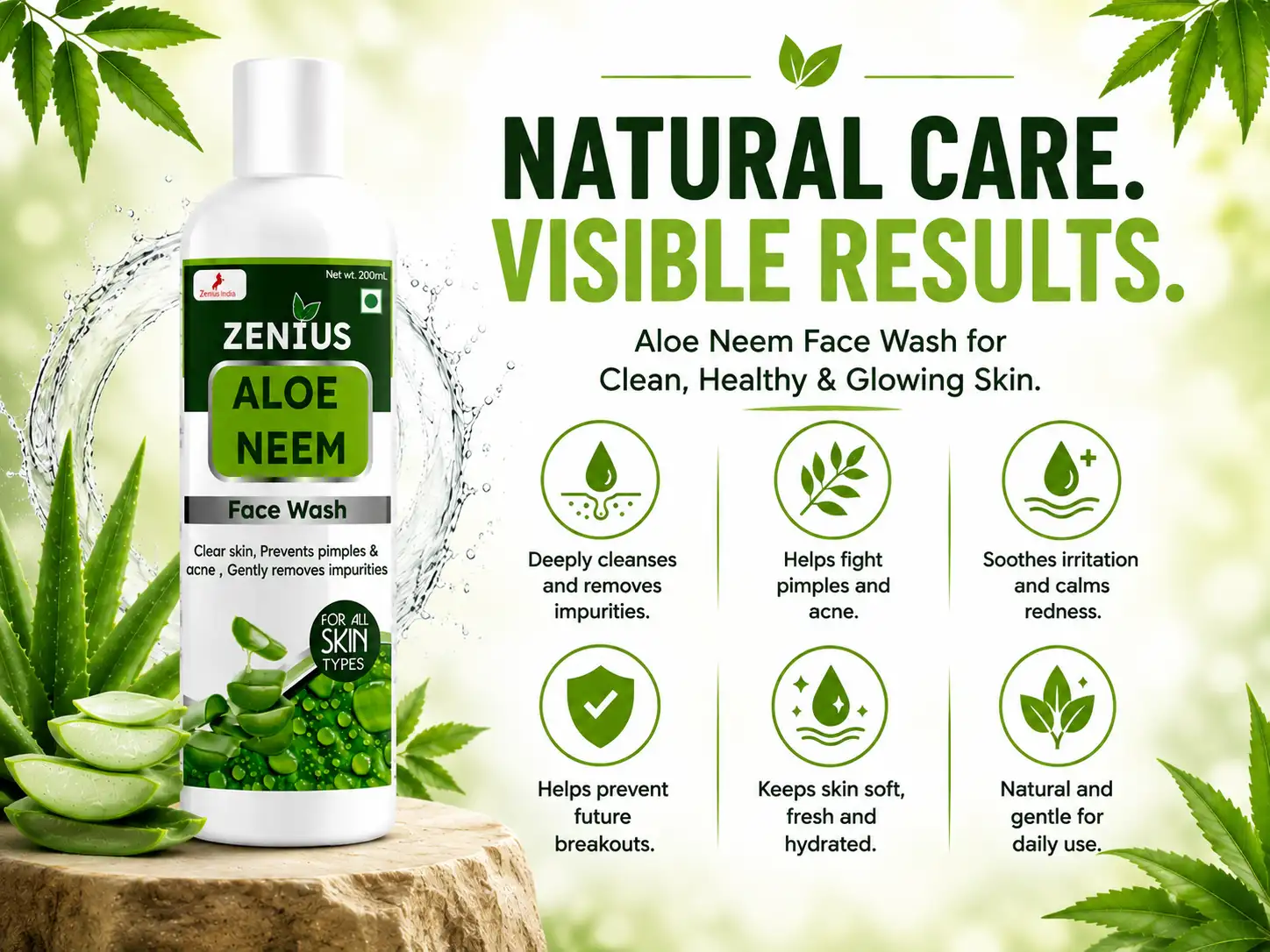 Zenius Aloe Neem Facewash 3 Benefits Banner Mobile View 5 Zenius India