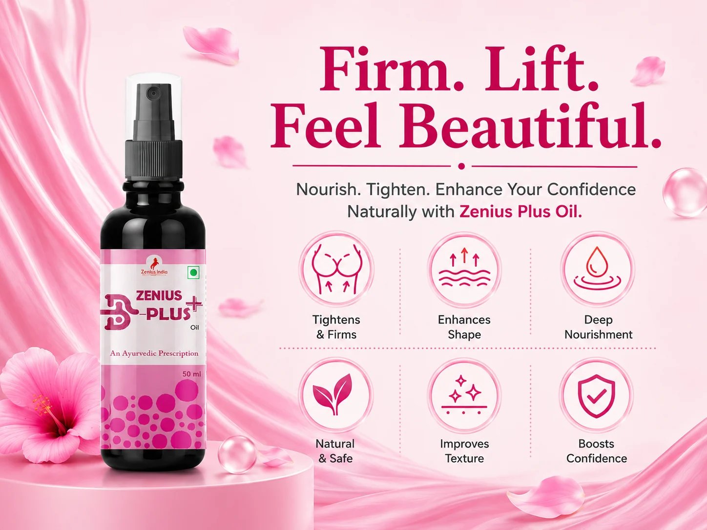 Zenius B Plus Oil for Women's Upper Body Massage 3 Benefits Banner Mobile View 58 Zenius India