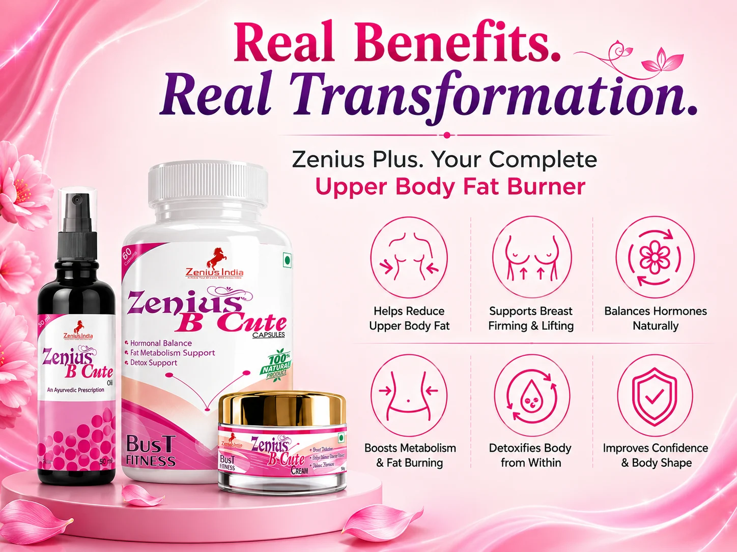 Zenius B Cute Combo Kit for Women's Breast Reducer 3 Benefits Banner Mobile View 60 Zenius India