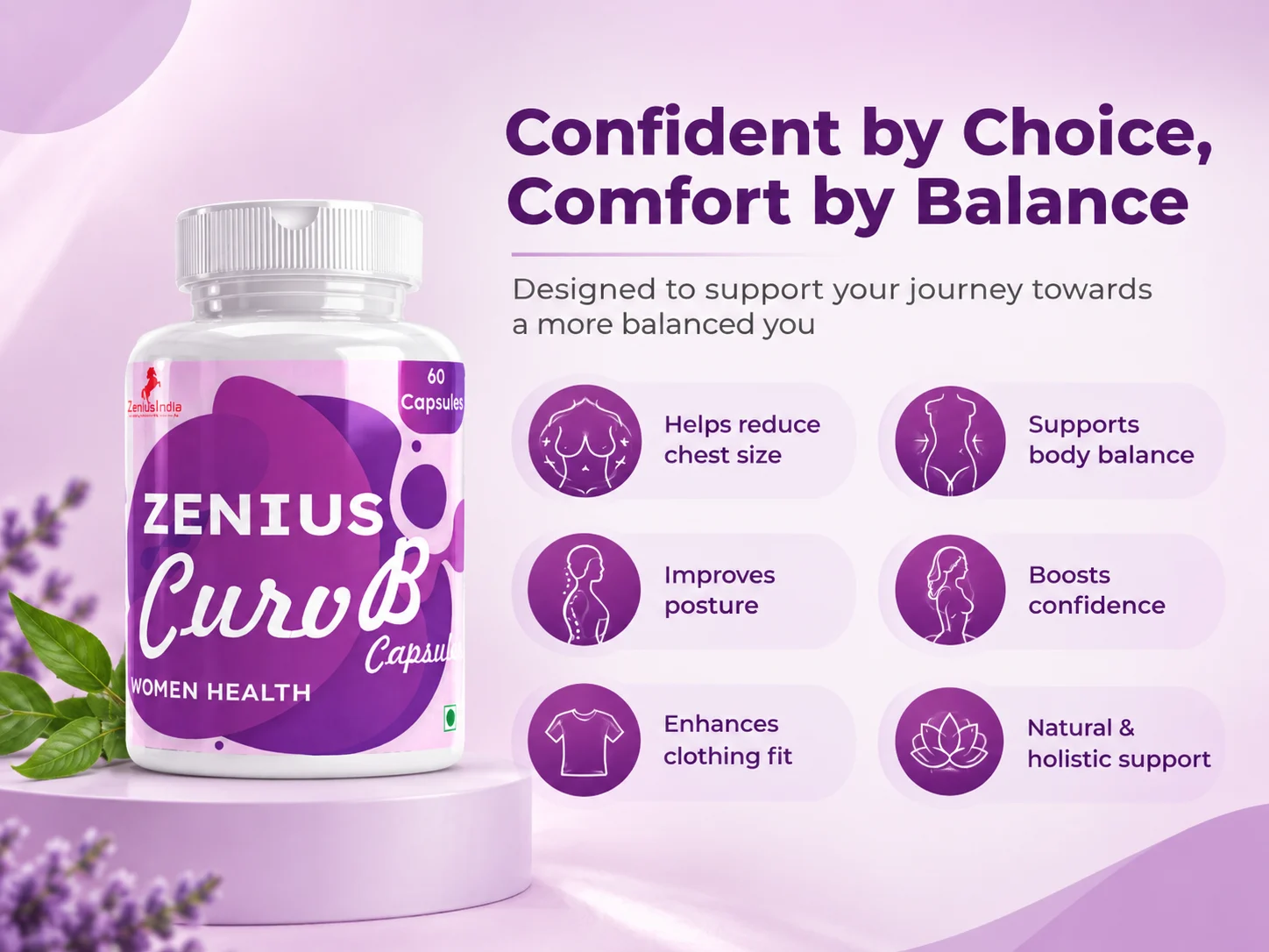 Zenius Curv B Capsule for Women's Breast Reduce 3 Benefits Banner Mobile View 63 Zenius India