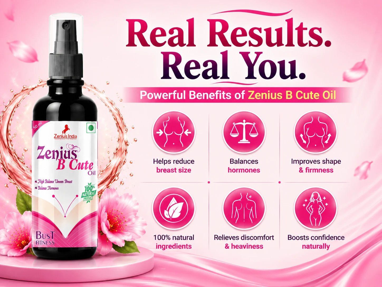 Zenius B Cute Oil for Women's Breast Massage 3 Benefits Banner Mobile View 65 Zenius India
