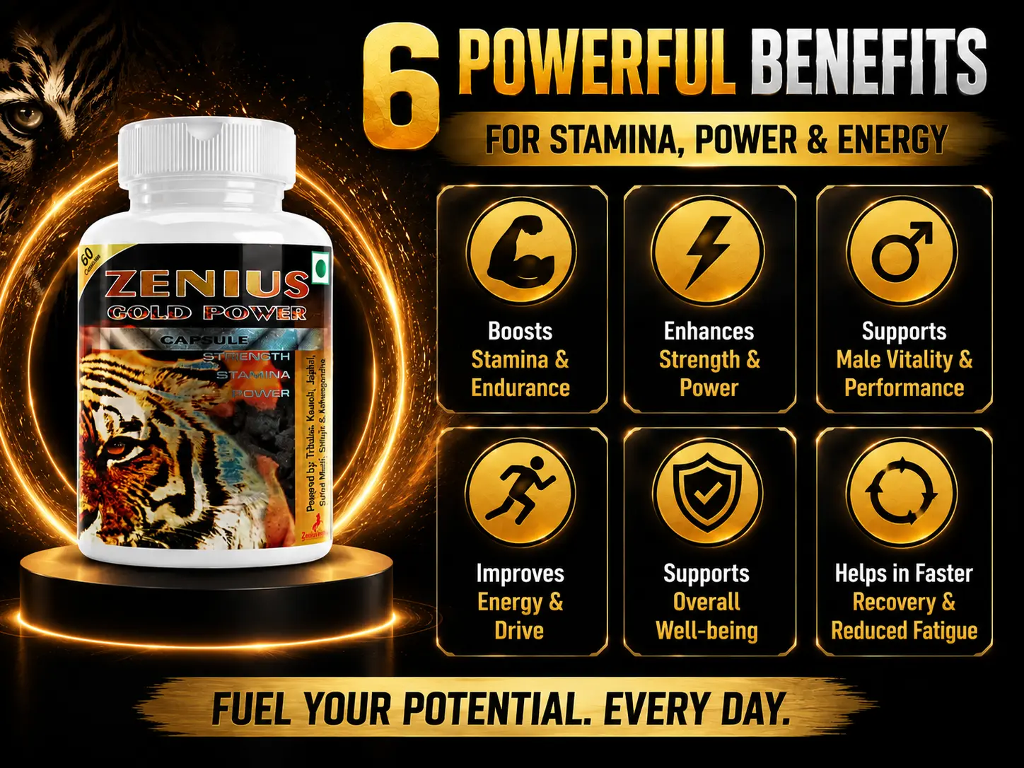 Zenius Gold Power Capsule for Men’s Stamina & Energy 3 Benefits Banner Mobile View 70 Zenius India