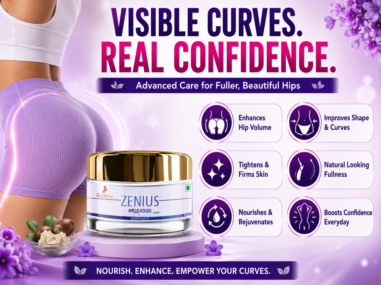 Zenius H Plus Cream for Women's Butt Firming 3 Benefits Banner Mobile View 72 Zenius India