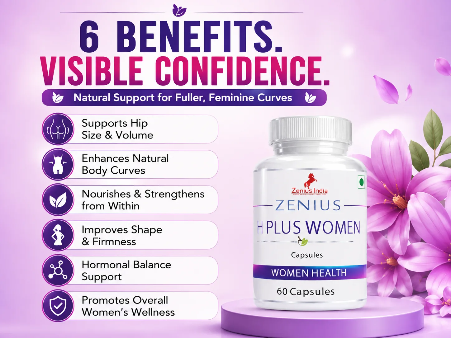 Zenius H Plus Capsule for Women's Hip Growth 3 Benefits Banner Mobile View 73 Zenius India