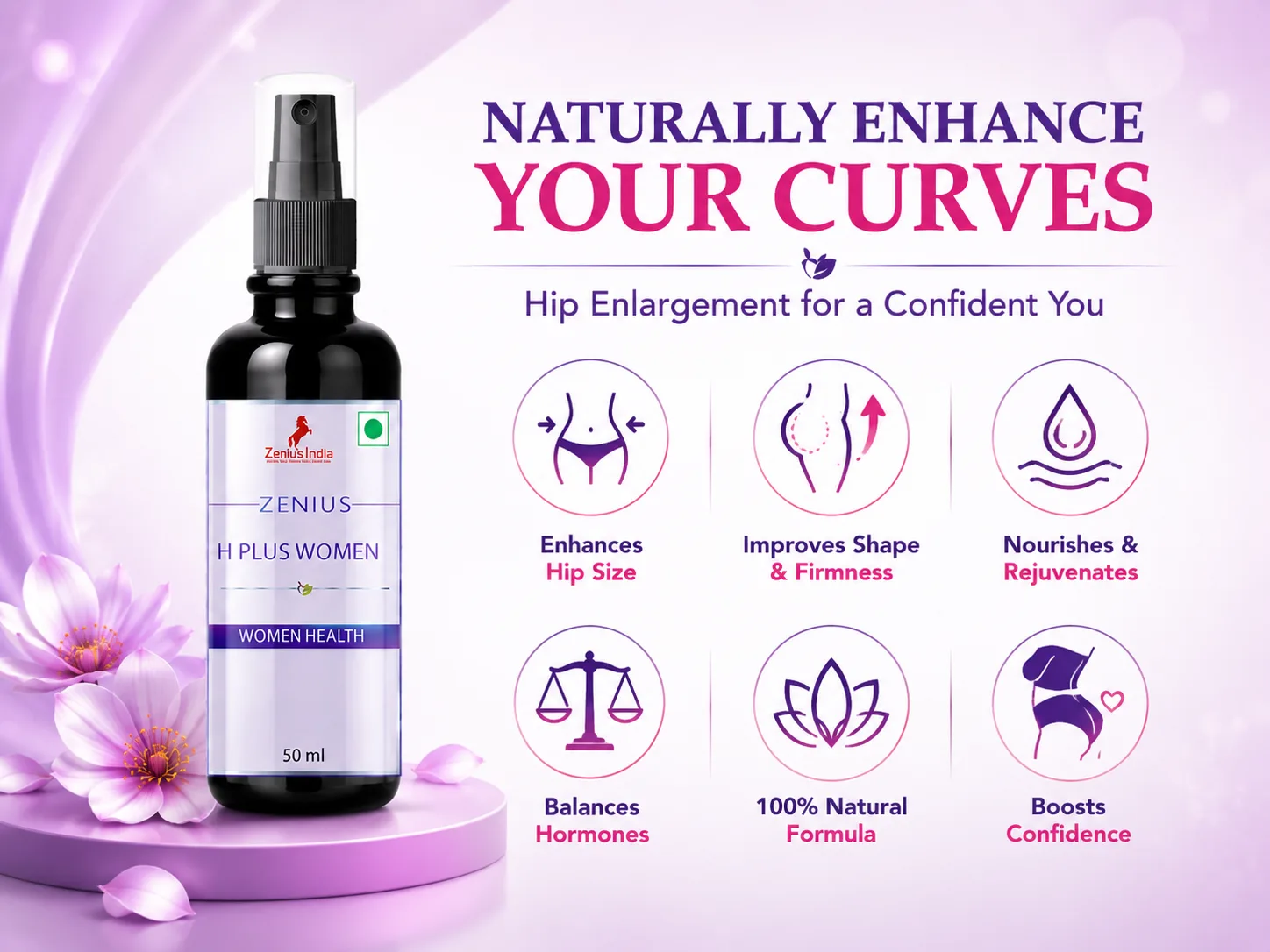 Zenius H Plus Oil for Women's Hip Massage 3 Benefits Banner Mobile View 74 Zenius India