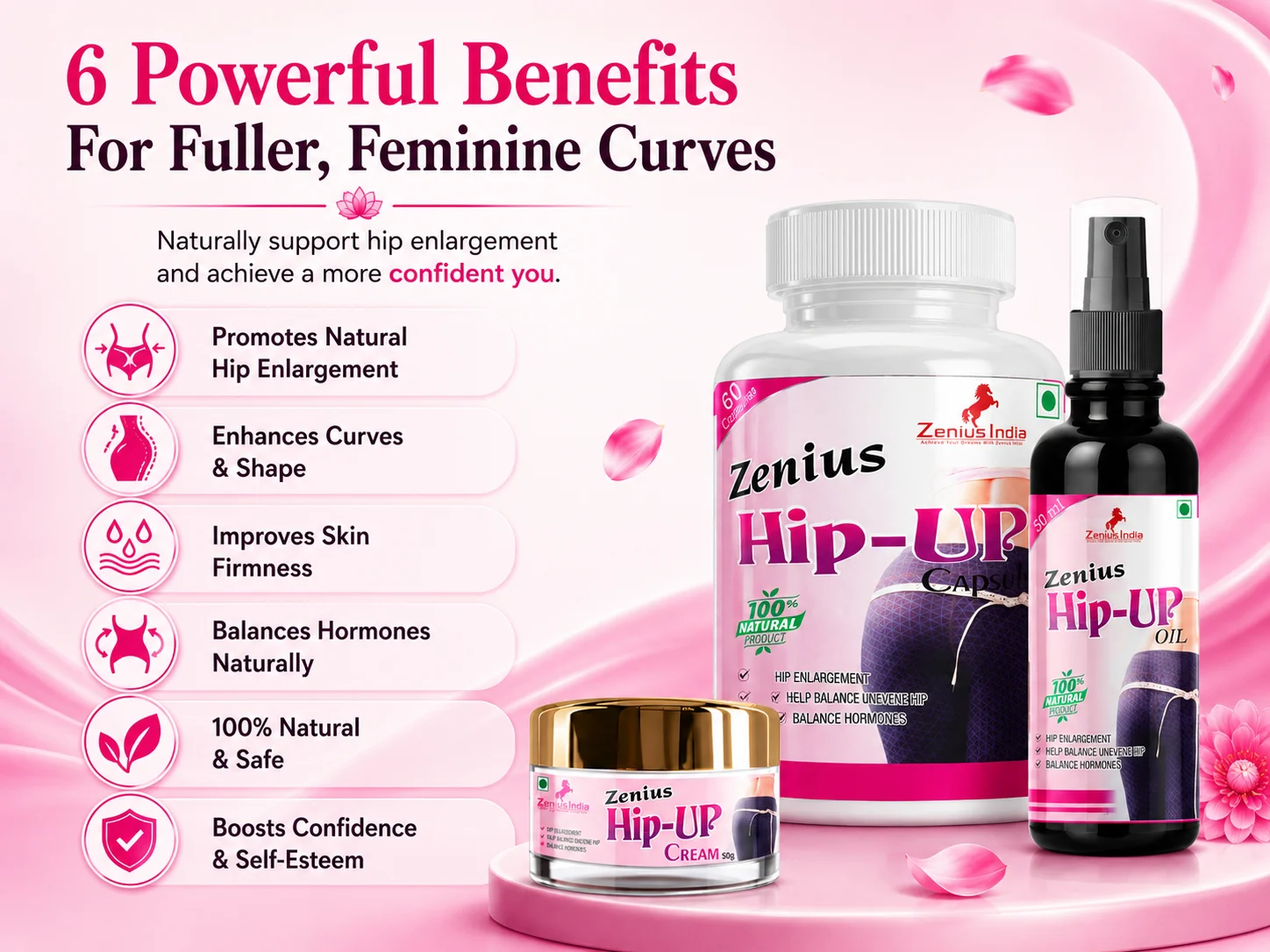 Zenius Hip Up Combo Kit for Women's Hip & Body Care 3 Benefits Banner Mobile View 77 Zenius India