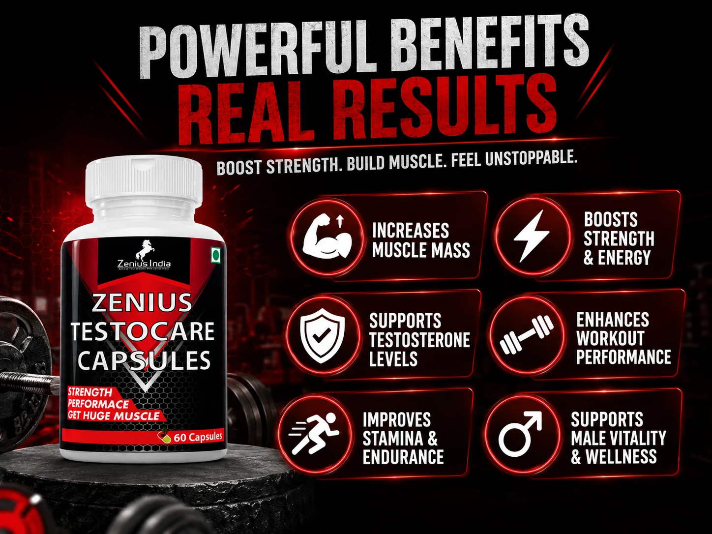 Zenius Testo Care Capsule for Men's Testosterone Support 3 Benefits Banner Mobile View 82 Zenius India