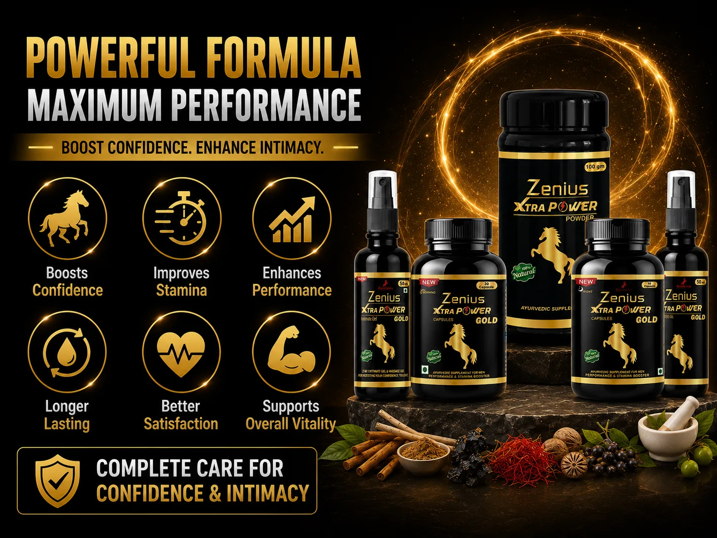 Zenius Xtra Power Gold Kit for Men's Wellness & Stamina 3 Benefits Banner Mobile View 88 Zenius India