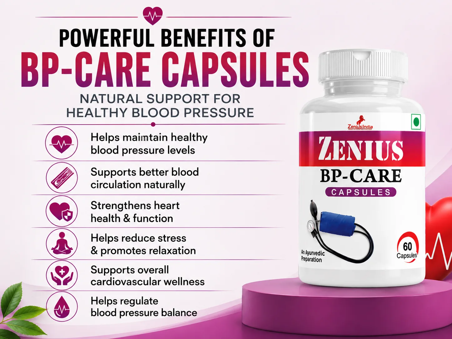 Zenius BP Care Capsule for Control High Blood Pressure 3 Benefits Banner Mobile View 96 Zenius India