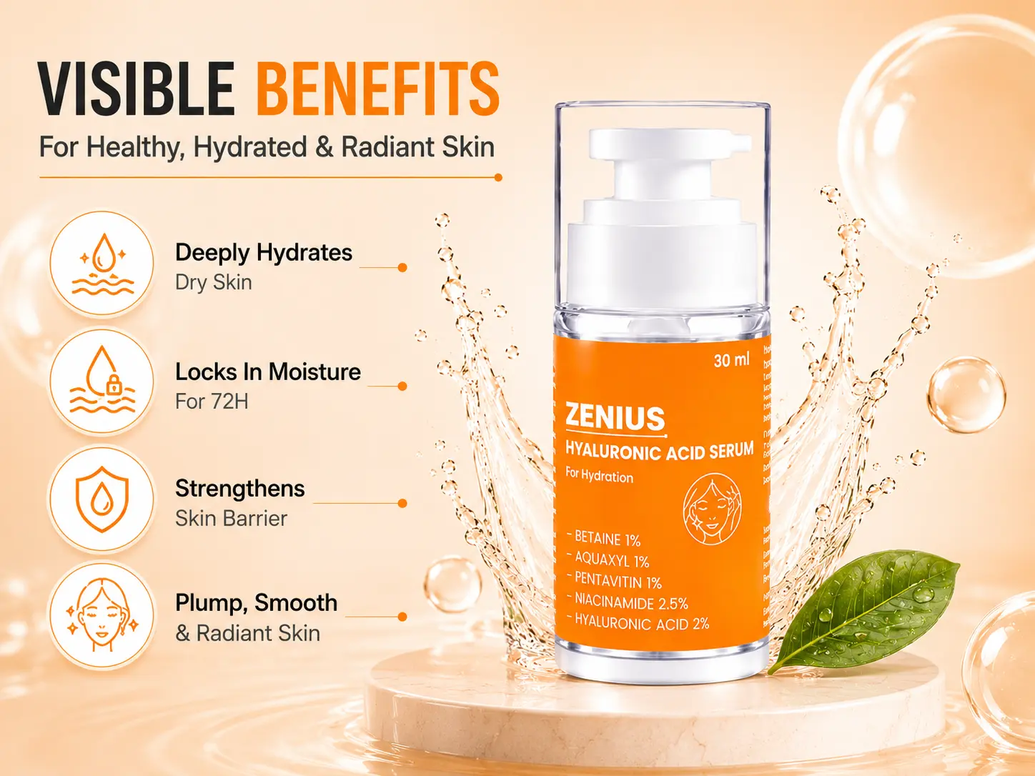 Zenius Hyaluronic Acid Serum for Hydrating Skin 3 Benefits Banner Mobile View Zenius India