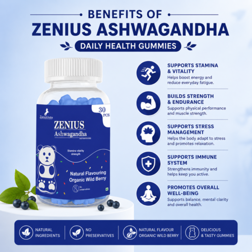 Benefits Image Zenius Ashwagandha Wild Berry Gummies for Stress & Energy Support