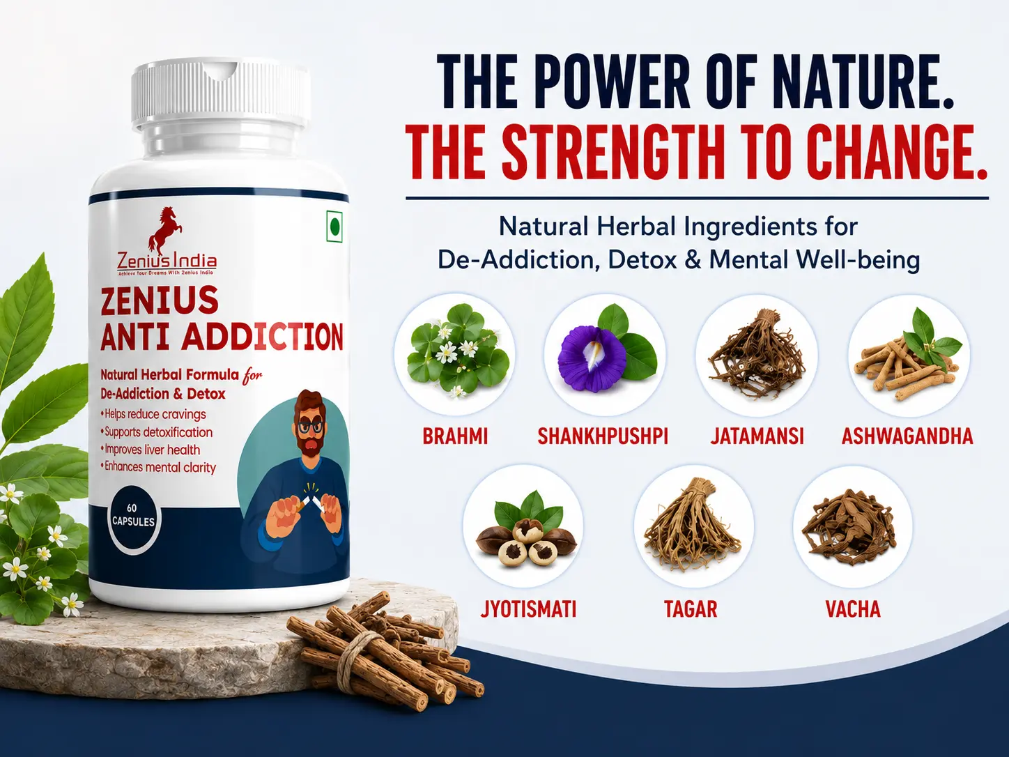 Zenius Anti Addiction Capsule to Reduce Alcohol Addiction 4 Ingredients Banner Mobile View 1 2 Zenius India