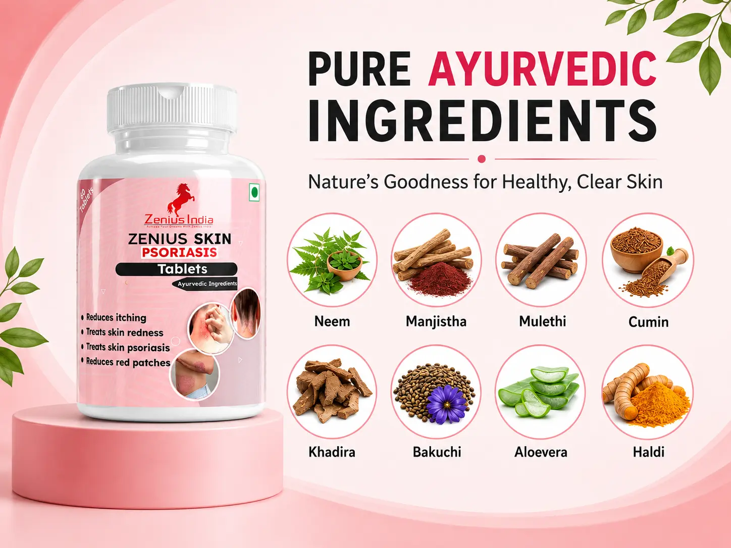 Zenius Skin Psoriasis Care Tablet for Skin Allergies and Rashes 4 Ingredients Banner Mobile View 1 3 Zenius India