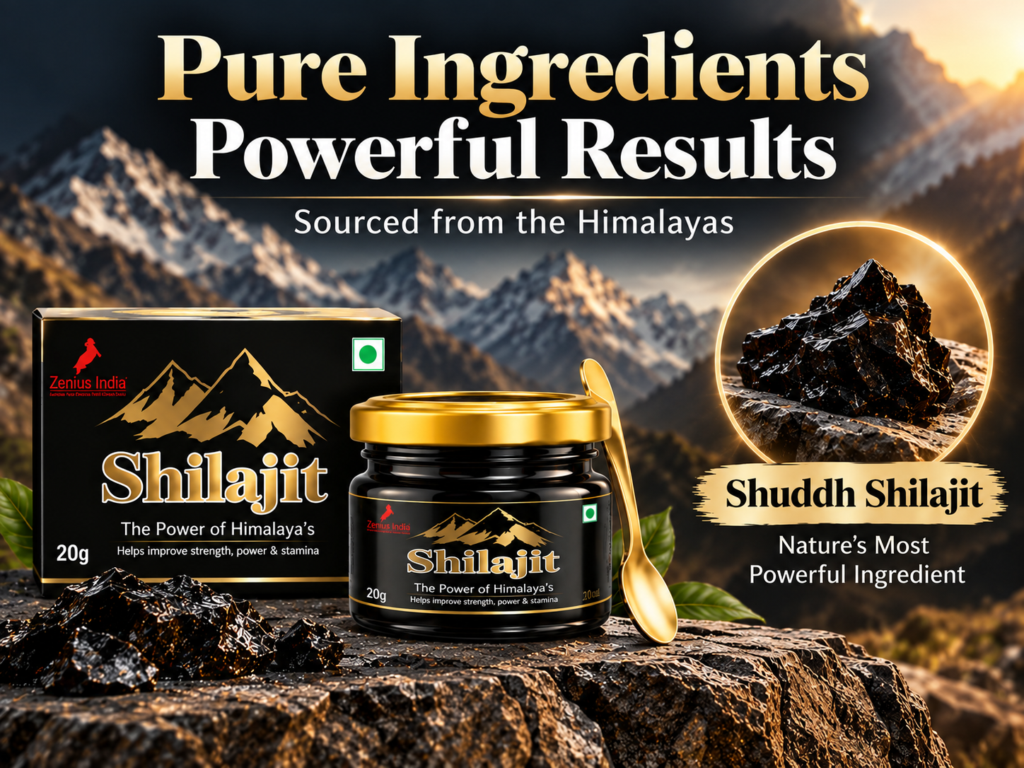 Zenius Shilajit Resin For Men’s Stamina & Energy 4 Ingredients Banner Mobile View 1 Zenius India