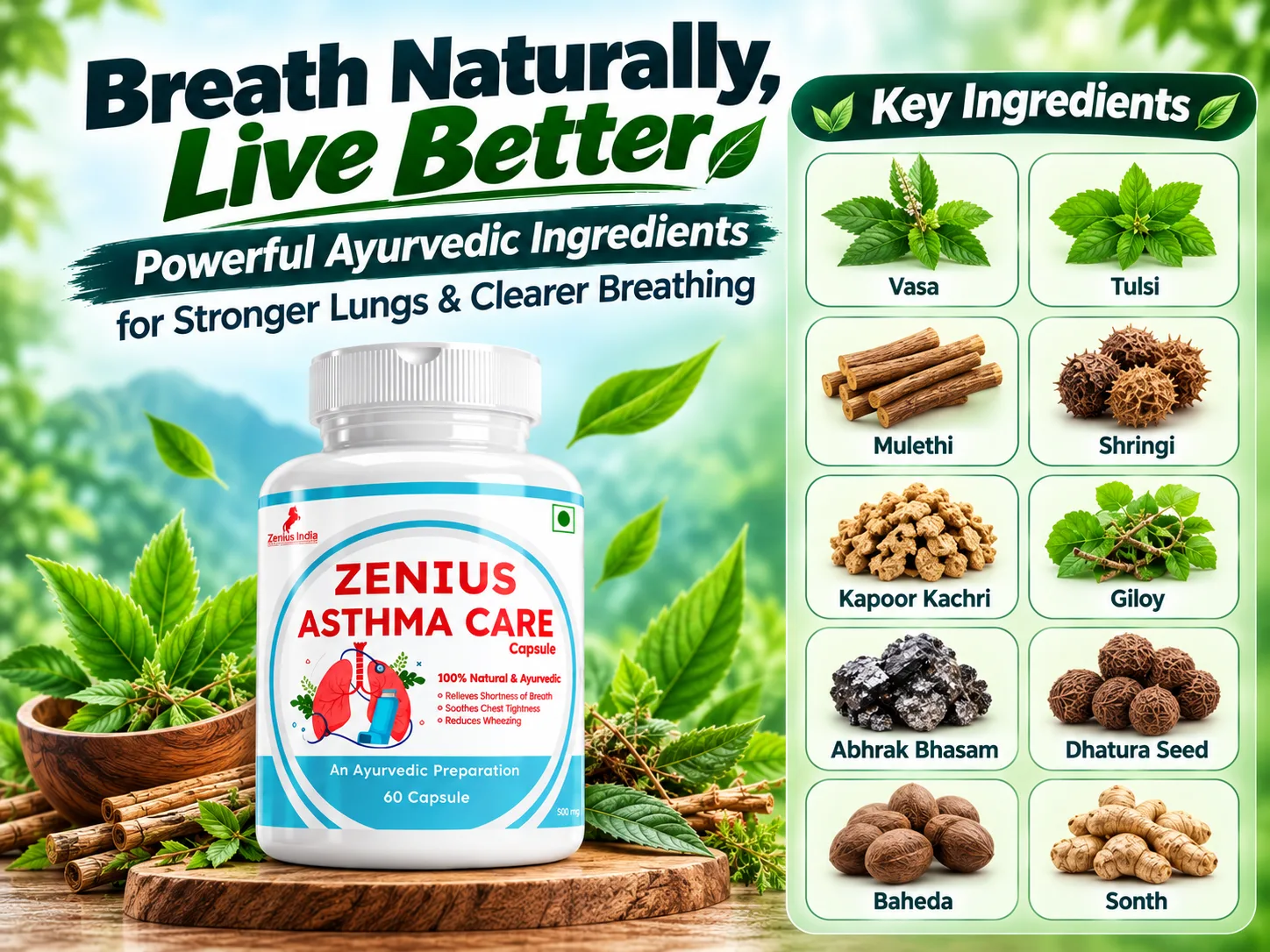 Zenius Asthma Care Capsule for Respiratory Support 4 Ingredients Banner Mobile View 10 Zenius India