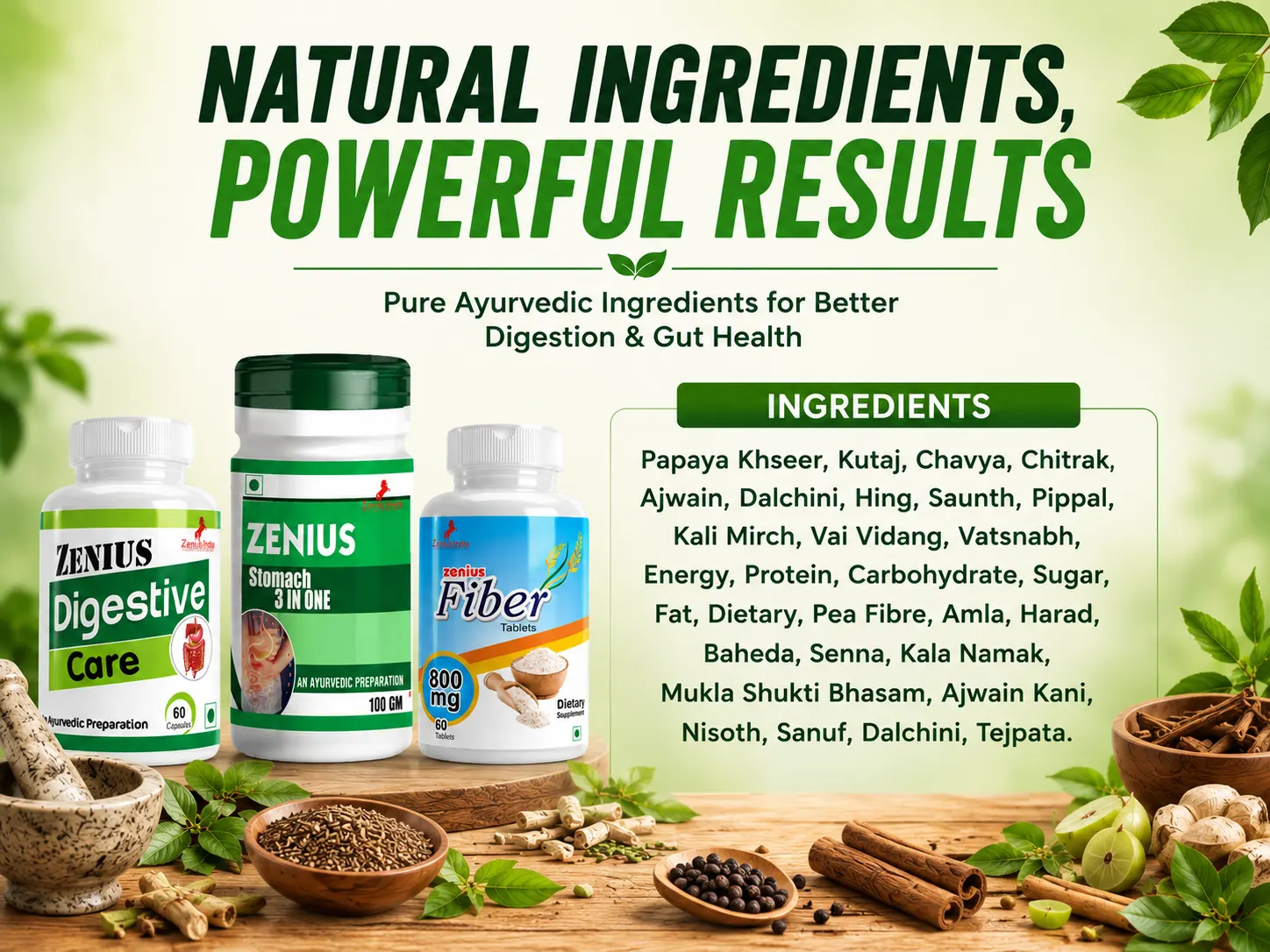 Zenius Digestive Care Kit for Gut Health & Digestion Support 4 Ingredients Banner Mobile View 100 Zenius India