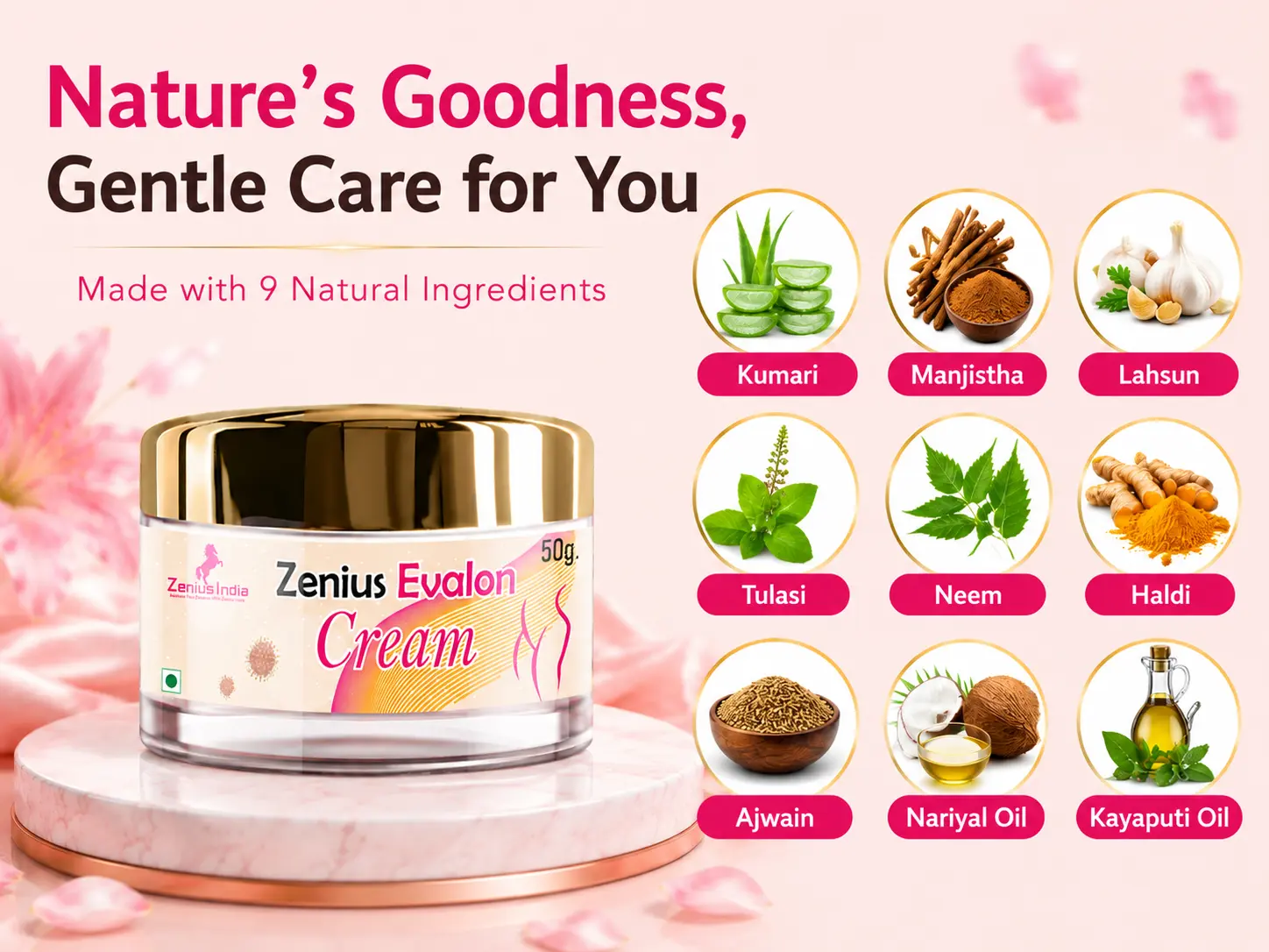 Zenius Evalon Cream for Women for Personal Hygiene 4 Ingredients Banner Mobile View 102 Zenius India