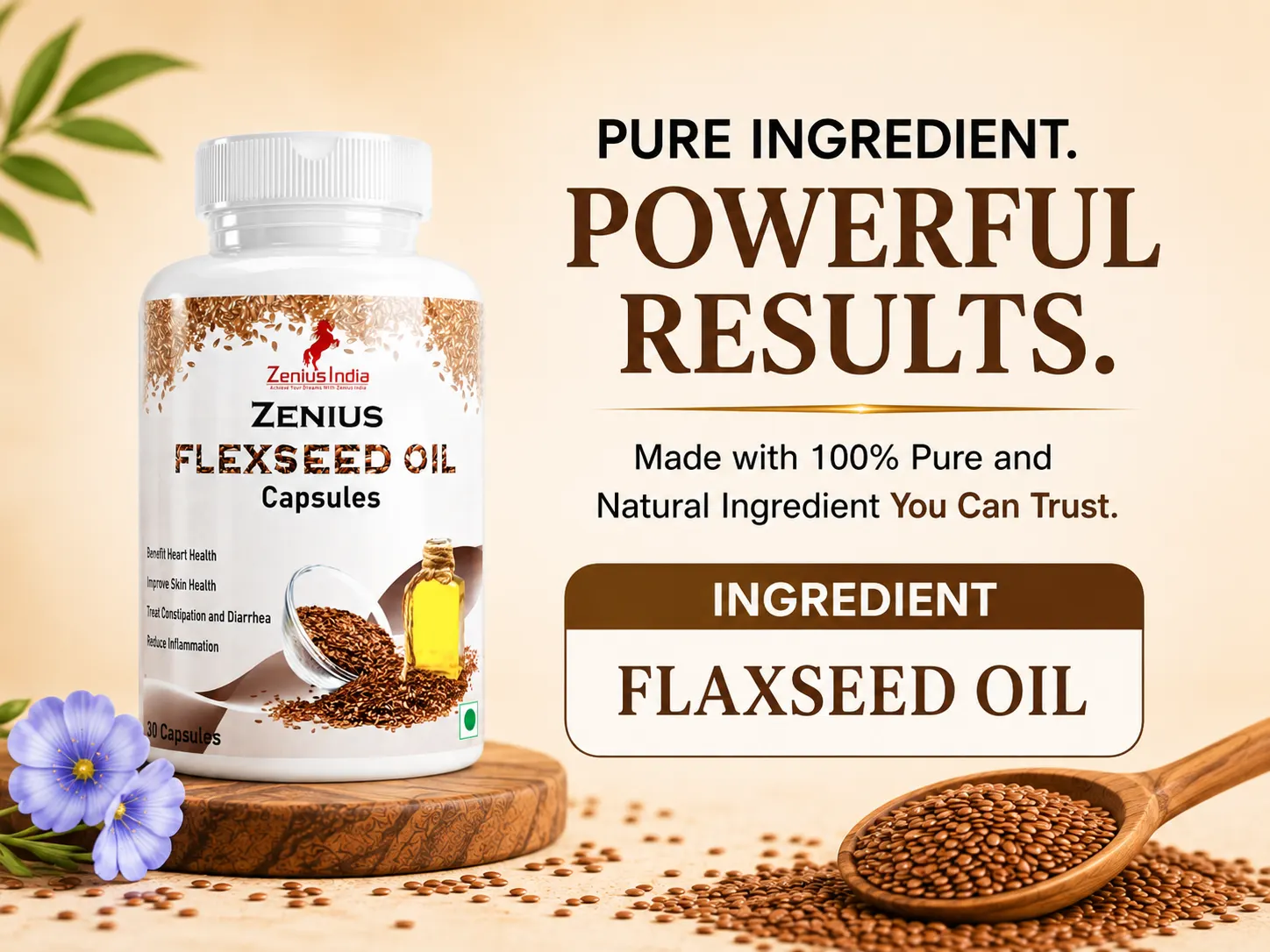 Zenius flaxseed Oil Capsules for Heart, Skin, Hair & Joint Health 4 Ingredients Banner Mobile View 108 Zenius India