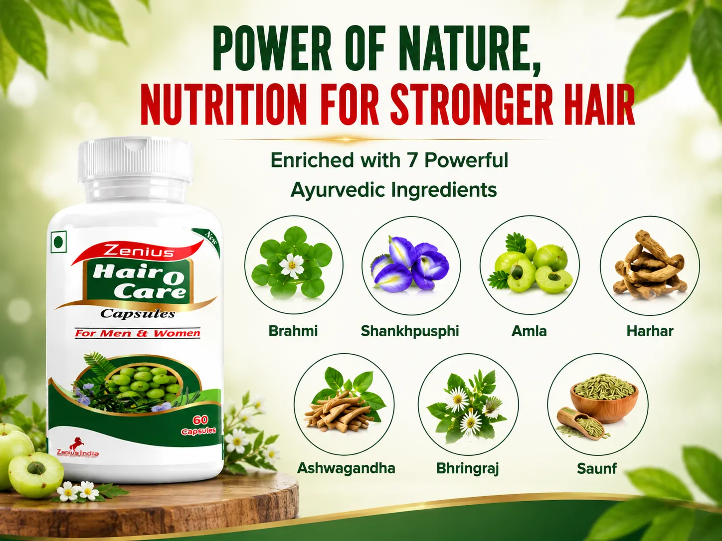 Zenius Hair O Care Capsule for Hair Growth & Hair Fall Support 4 Ingredients Banner Mobile View 110 Zenius India