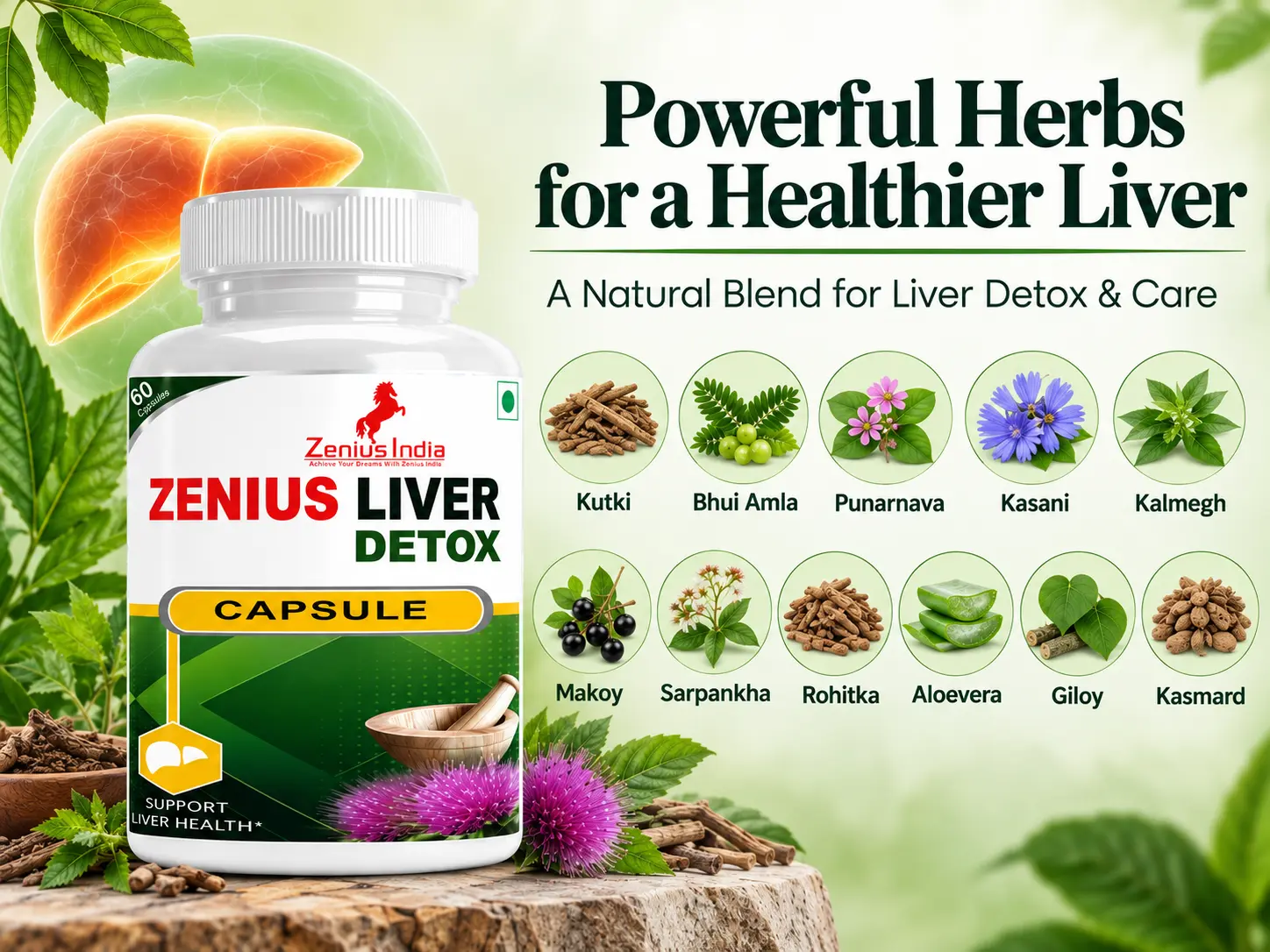 Zenius Liver Detox Capsule for Liver Health & Liver Detoxification 4 Ingredients Banner Mobile View 125 Zenius India