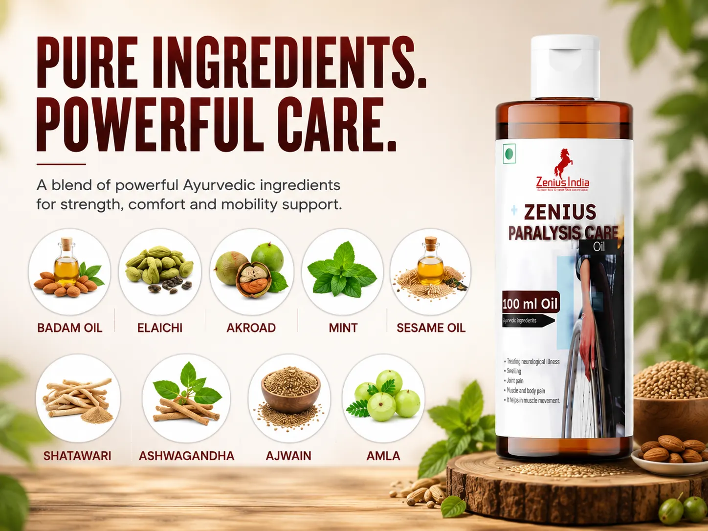 Zenius Paralysis Care Oil | Ayurvedic Massage Oil for Joint Pain 4 Ingredients Banner Mobile View 15 Zenius India