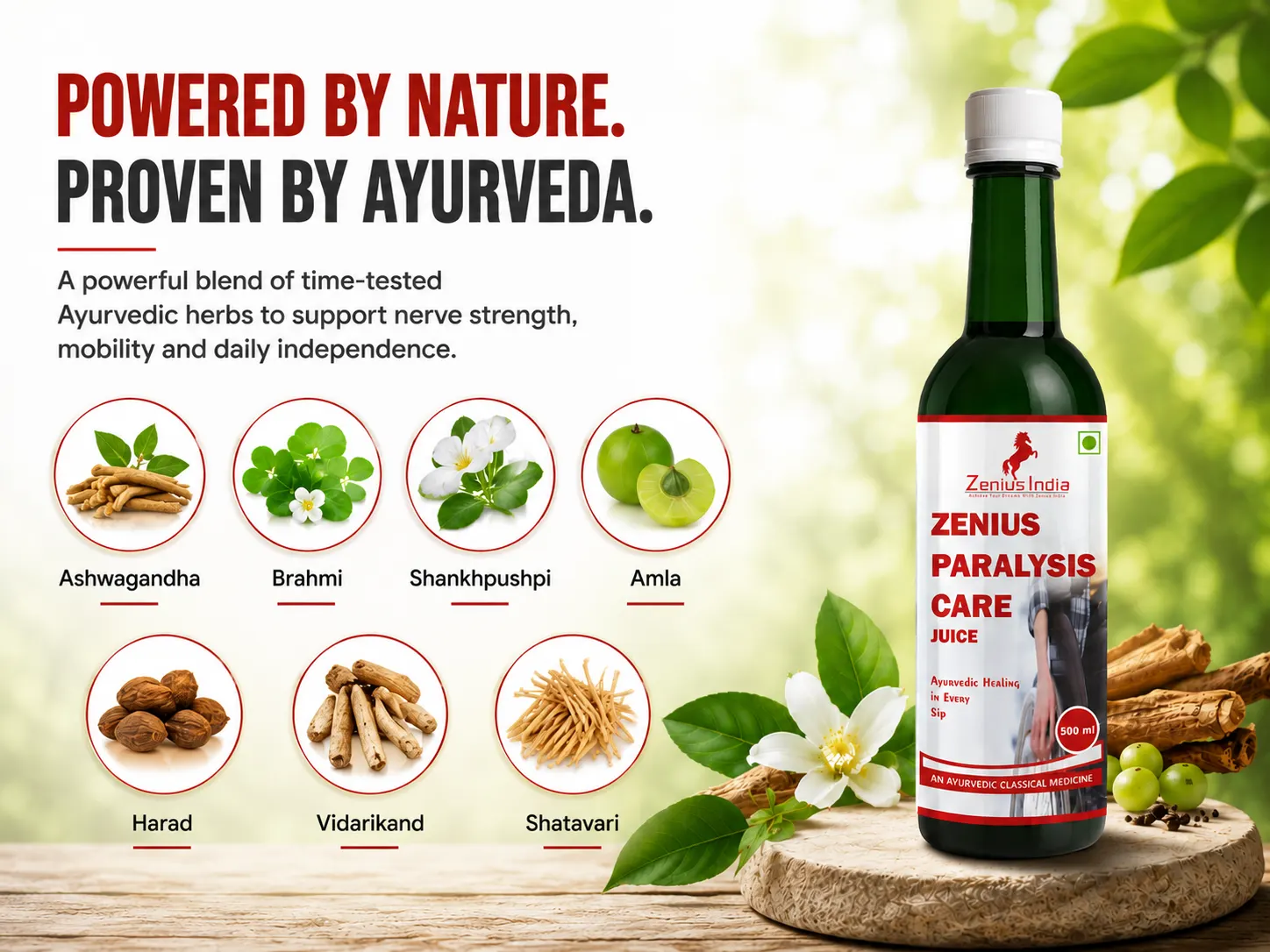 Zenius Paralysis Care Juice for Joint Health Support & Improve Mobility 4 Ingredients Banner Mobile View 16 Zenius India