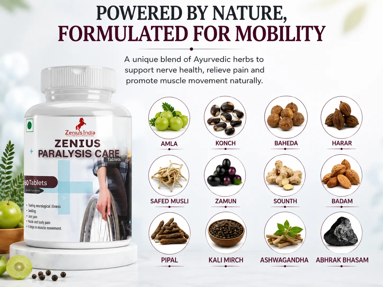 Zenius Paralysis Care Tablet with for Joint Support & Muscle Mobility 4 Ingredients Banner Mobile View 18 Zenius India