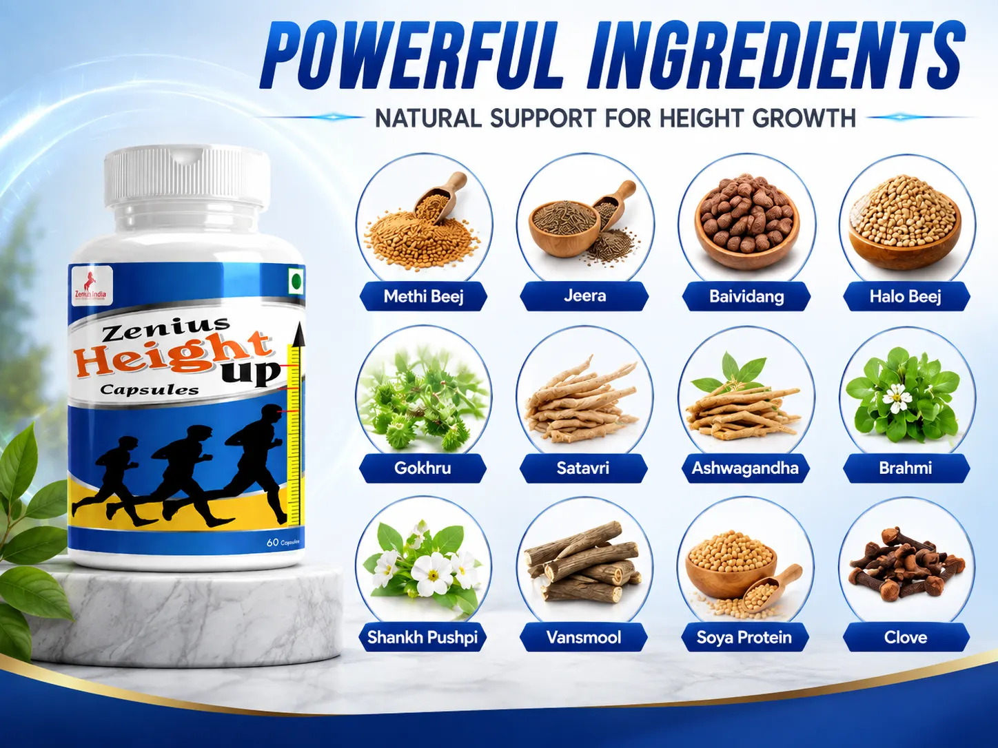 Zenius Height Up Capsule | Natural Height Growth Capsule Supplement 4 Ingredients Banner Mobile View 20 Zenius India