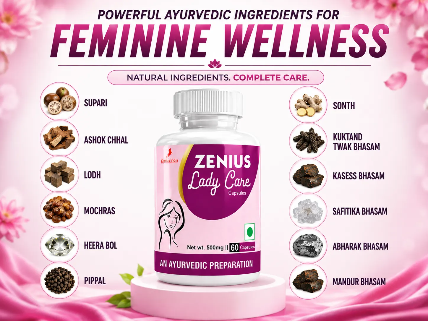 Zenius Lady Care Capsule for Women Intimate White Discharge 4 Ingredients Banner Mobile View 38 Zenius India